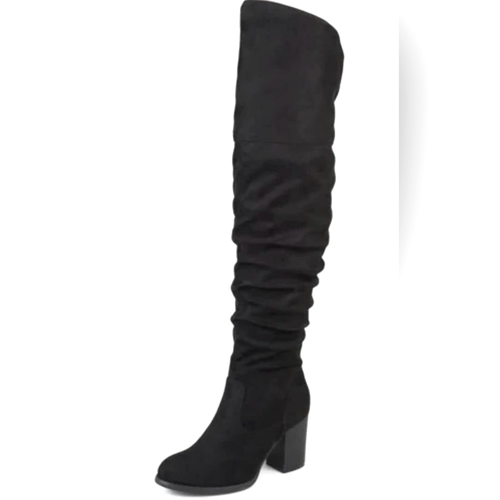 Journee Womens Kaison Wide Calf Stacked Heel Over The Knee Boots